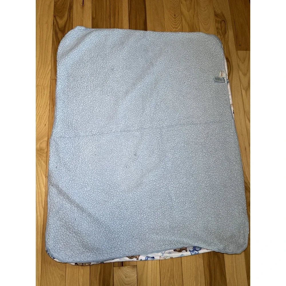 Kidgets White Blue Brown Puppy Dog Baby‎ Boy Blanket Sherpa on Back RARE